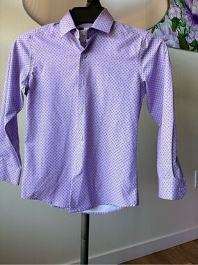 Lkenzy Kids Boy’s Purple Geometric Button-Up Dress Shirt Size 8